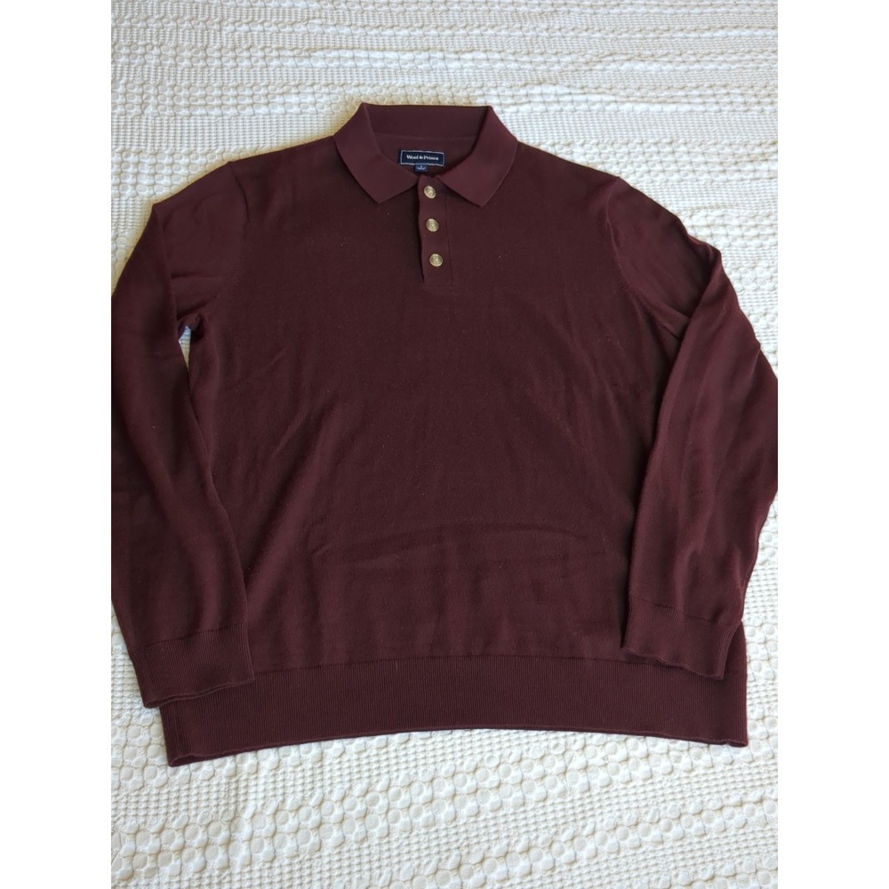 Wool & Prince Long Sleeve Polo Shirt Burgundy Sz Large Pullover